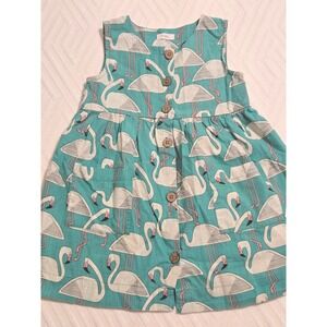 Next Kids Teal Flamingo Print Cotton Button Front Sleeveless Dress Size 2-3Years